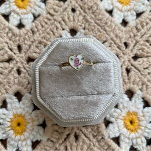 Vintage Guilloche Rose Heart Ring Adjustable